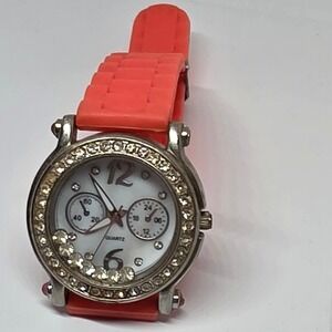 Ashley Princess Women's Quartz Rhinestone Accent Coral Silicone Band Watch